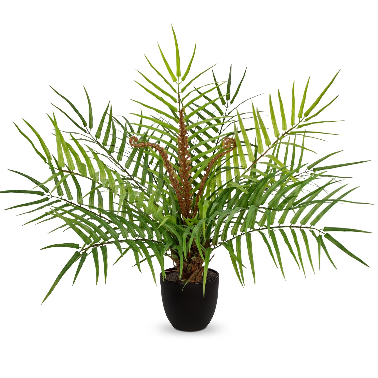 15 Inch Artificial Palm Plant Faux Tropical Tree Realistic Matte Black Pot