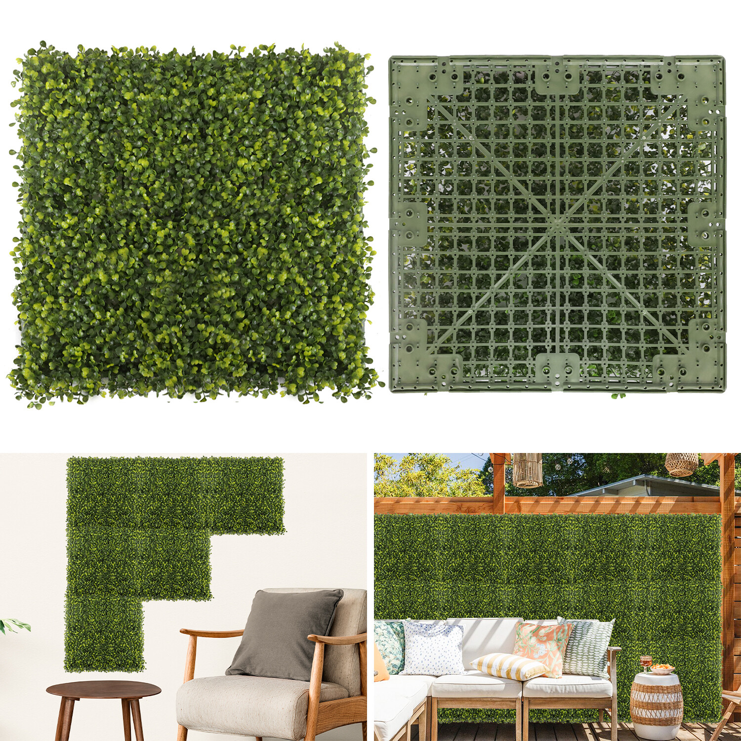 18″x18″ Artificial Ivy Mats Wall Hedge With Hard Panel for Indoor Outdoor Decor