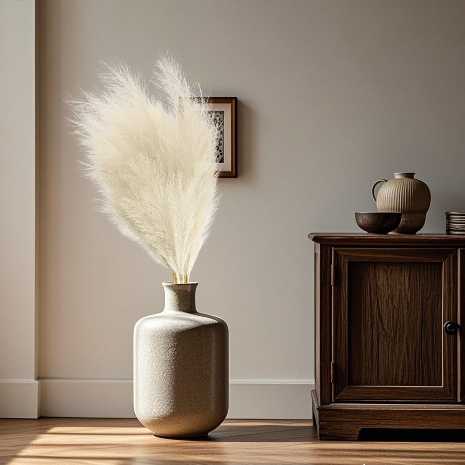8 PCS Ivory Tall Faux Pampas Grass Decor 45 Inches Artificial Bulk Filler