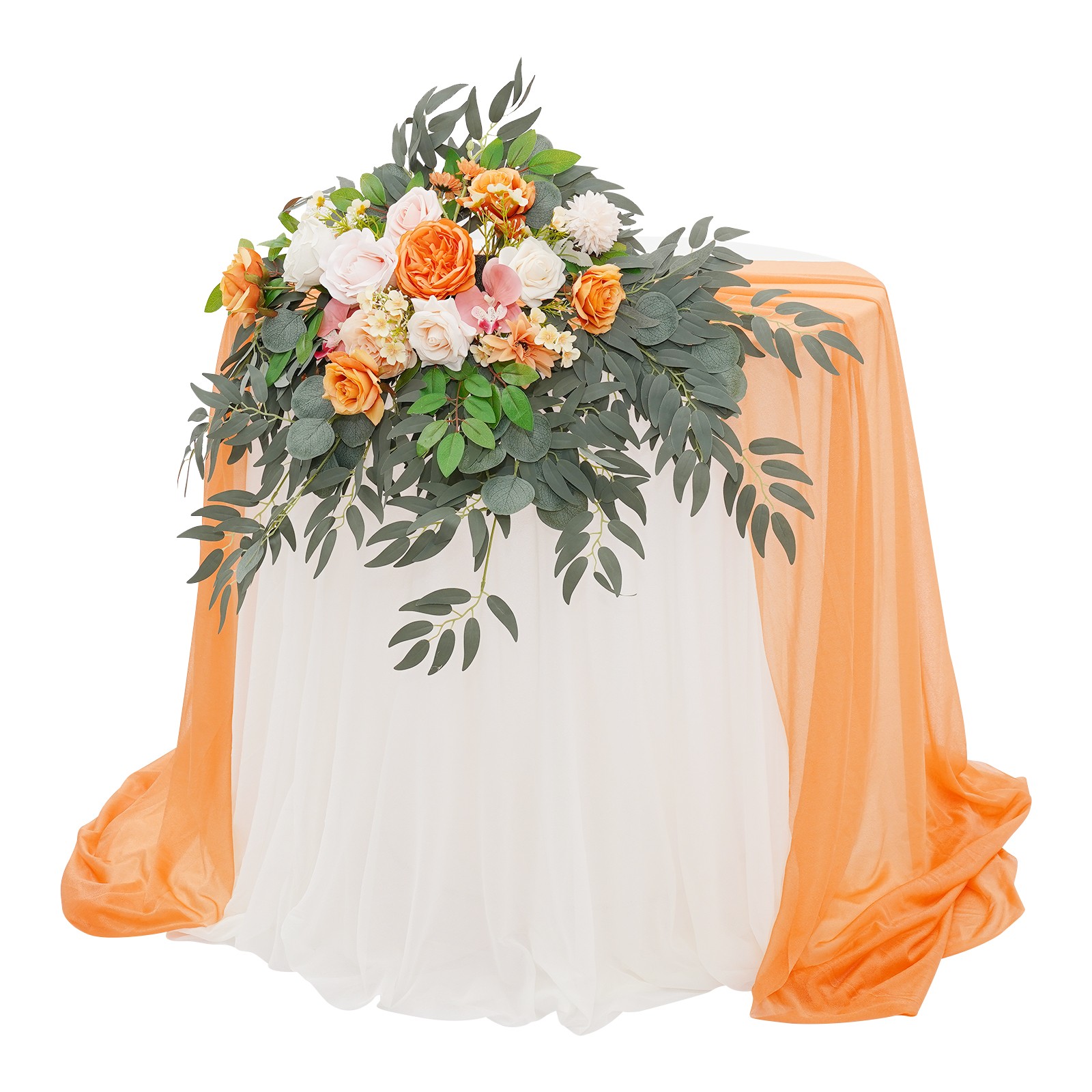 Artificial Flower with Tablecloth, Floral Arrangement for Wedding Table Orange