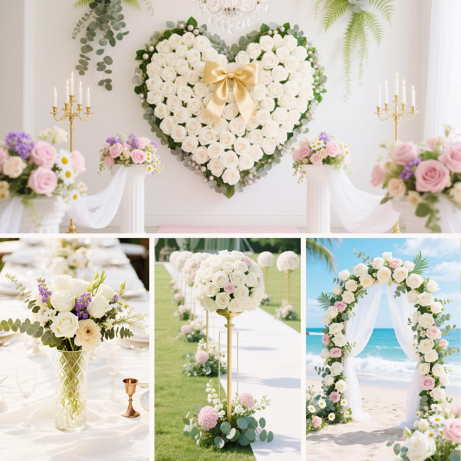 22 Pcs Artificial White Roses with Stems – Velvet Faux Flowers Bulk for Weddi…