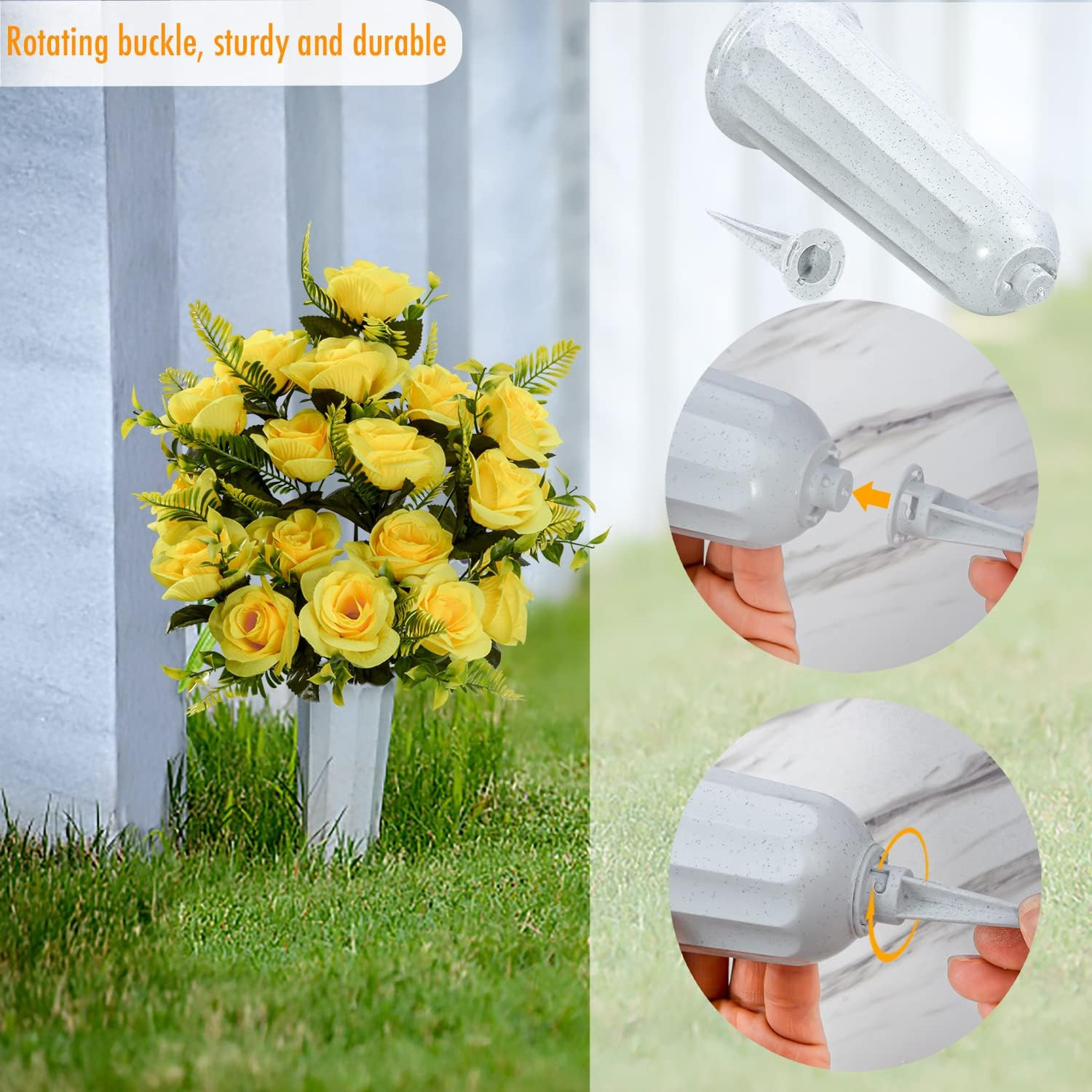 Artificial Cemetery Flowers with Vase, Set of 2 Artificial Rose Bouquet Graveyar