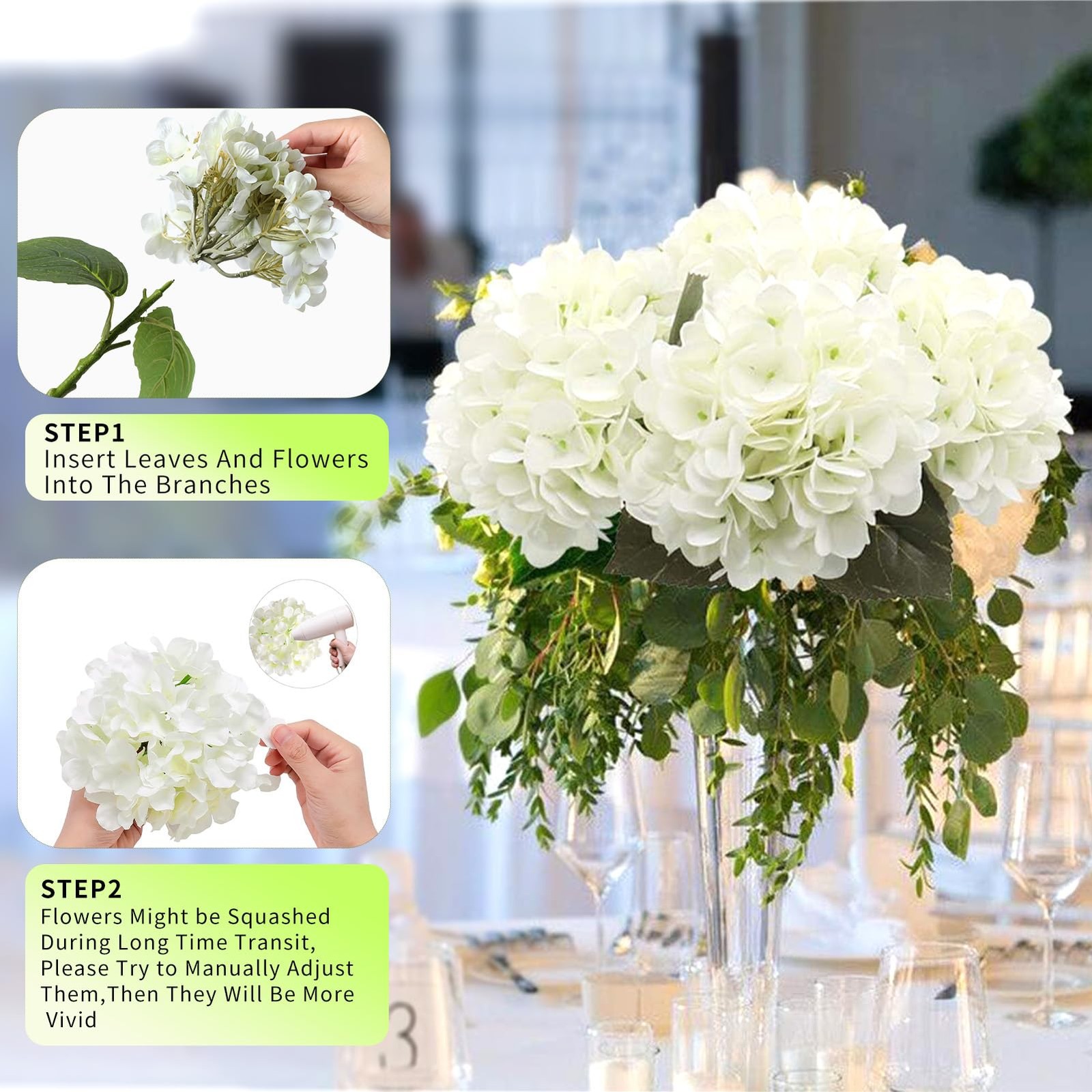 Hydrangea Artificial Flowers 4 Pcs 20″ Magenta Latex Real Touch Hydrangea Flo…