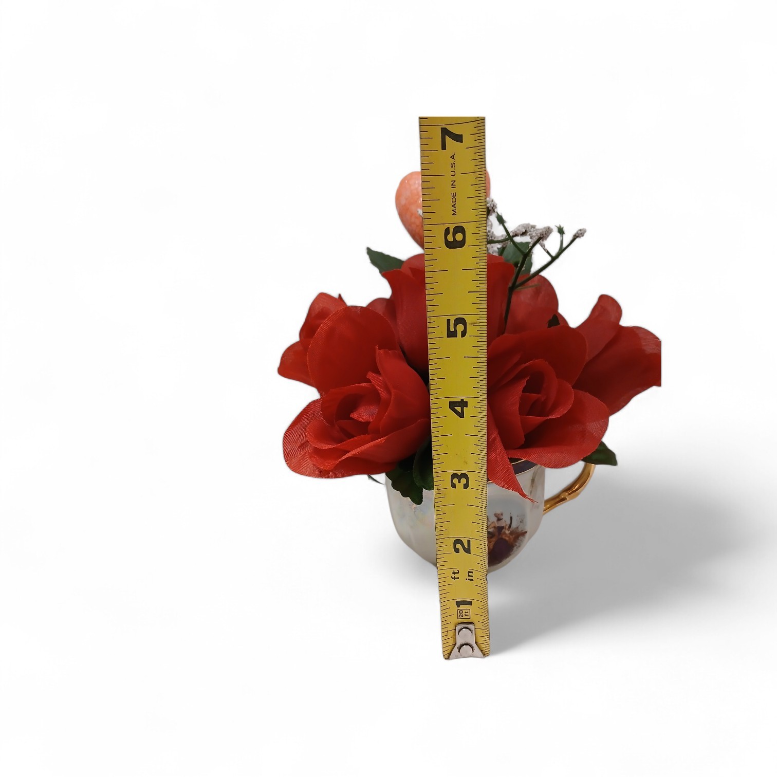 Red Rose Floral Arrangement Tea Cup POP-IN Sparkle Heart Bridal Valentine Love