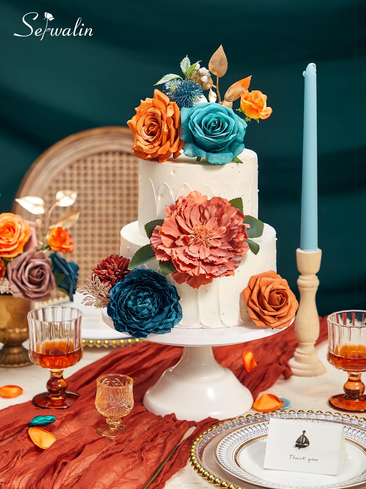 Artificial Flowers Teal Burnt Orange Silk Floral Centerpieces Fake Flowers Bo…