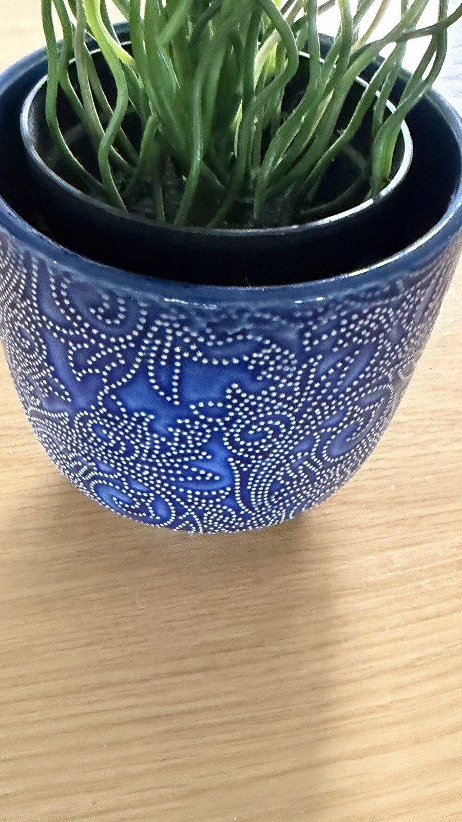 Artificial Potted Plant (Faux Plant for Home/Office Decor Green) W Blue Ceramic