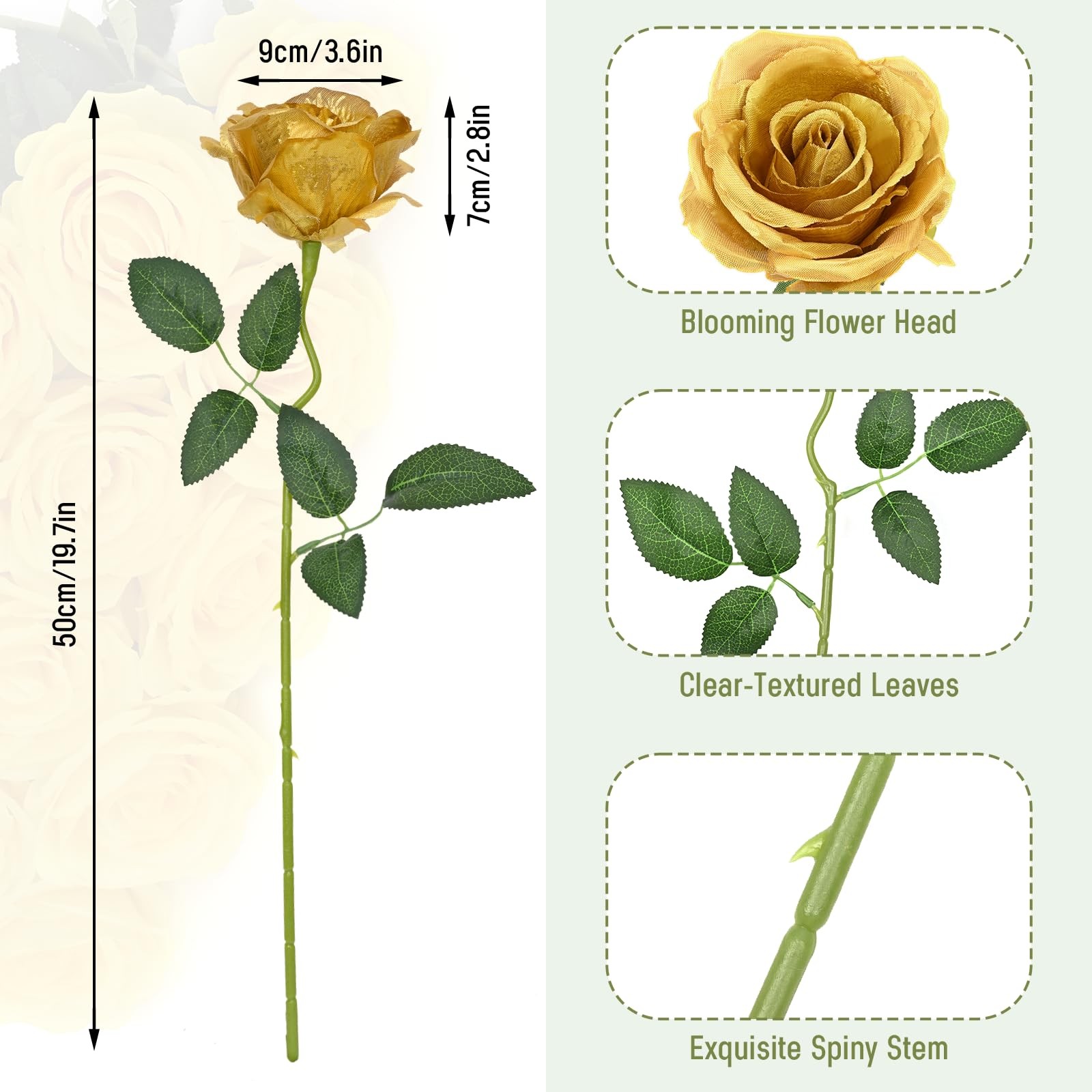 16 Pcs Fake Gold Roses Artificial Flowers with Long Stems, Rose Bouquet Silk …