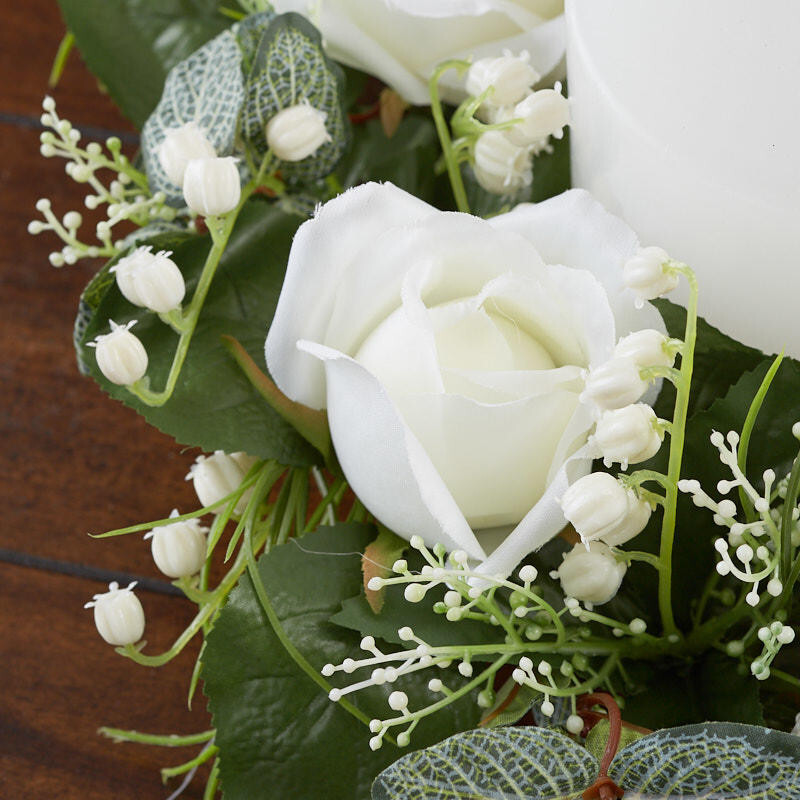 11″ Artificial Creamy White Rose Floral Candle Ring