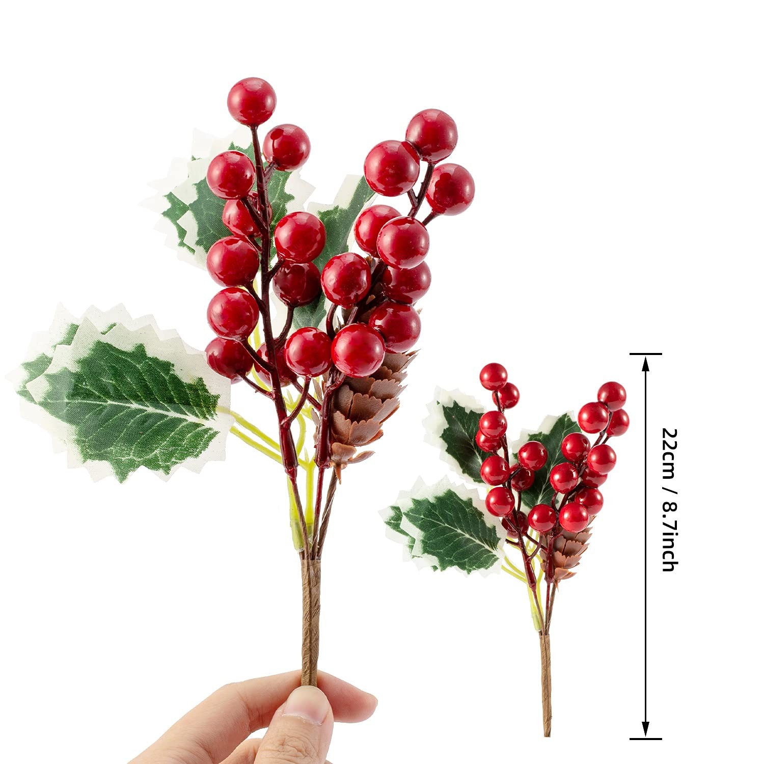 Red Berry Pine Branches 16 Pack 9-14 Inch for Christmas Wreath Decor