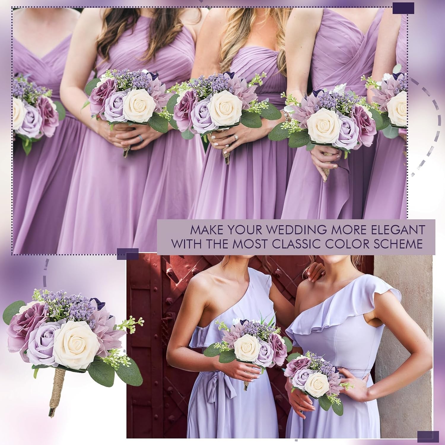 Artificial Bridesmaid Bouquets 6 Pcs – 7 Inch Pre-made Bridesmaids Bouquet Sm…