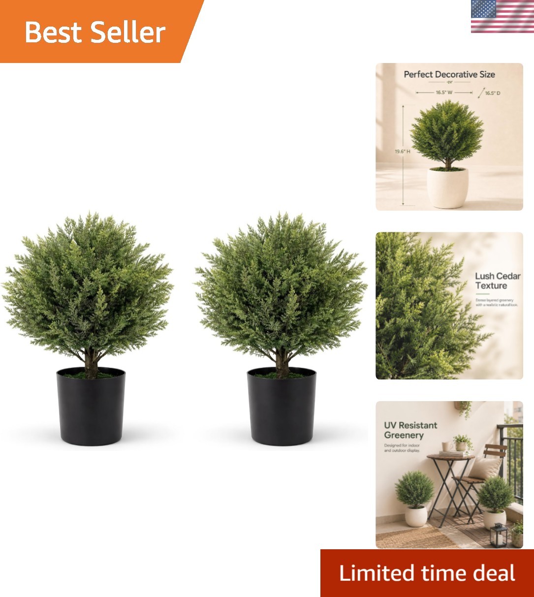 Artificial Outdoor Plants Topiary Cedar Trees 2 Pack Faux Trees Potted Bushes…