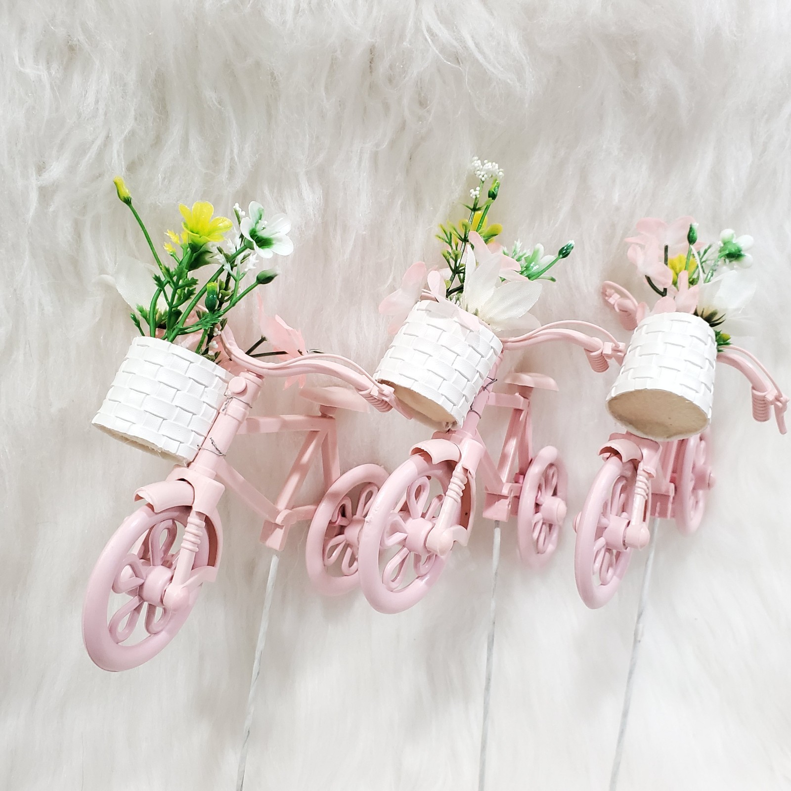 Flower Basket Pink Bicycle Spring Picks Artificial Spring Decor Projects