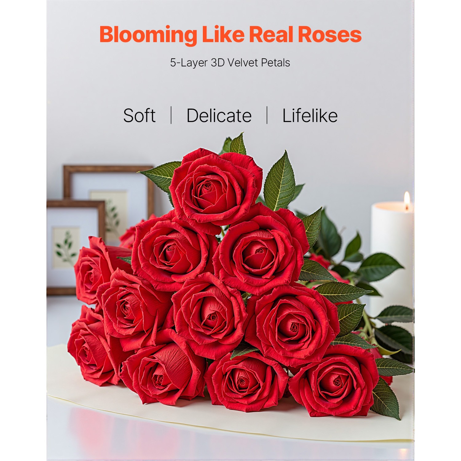 500 Pcs Red Roses Artificial Flowers Realistic Bouquet for Xmas Home Decor