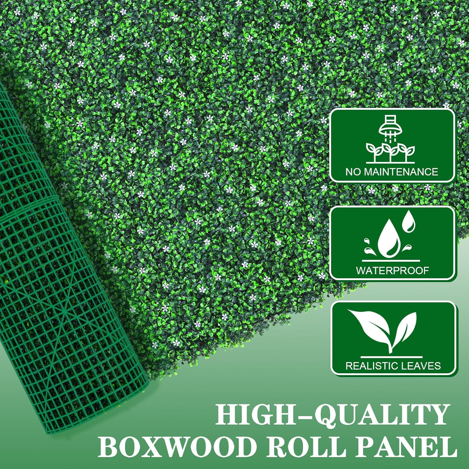 48″X 120″(40 Sq.Ft) Artificial Boxwood Roll Panels with Flowers, Uv-Anti Faux Iv