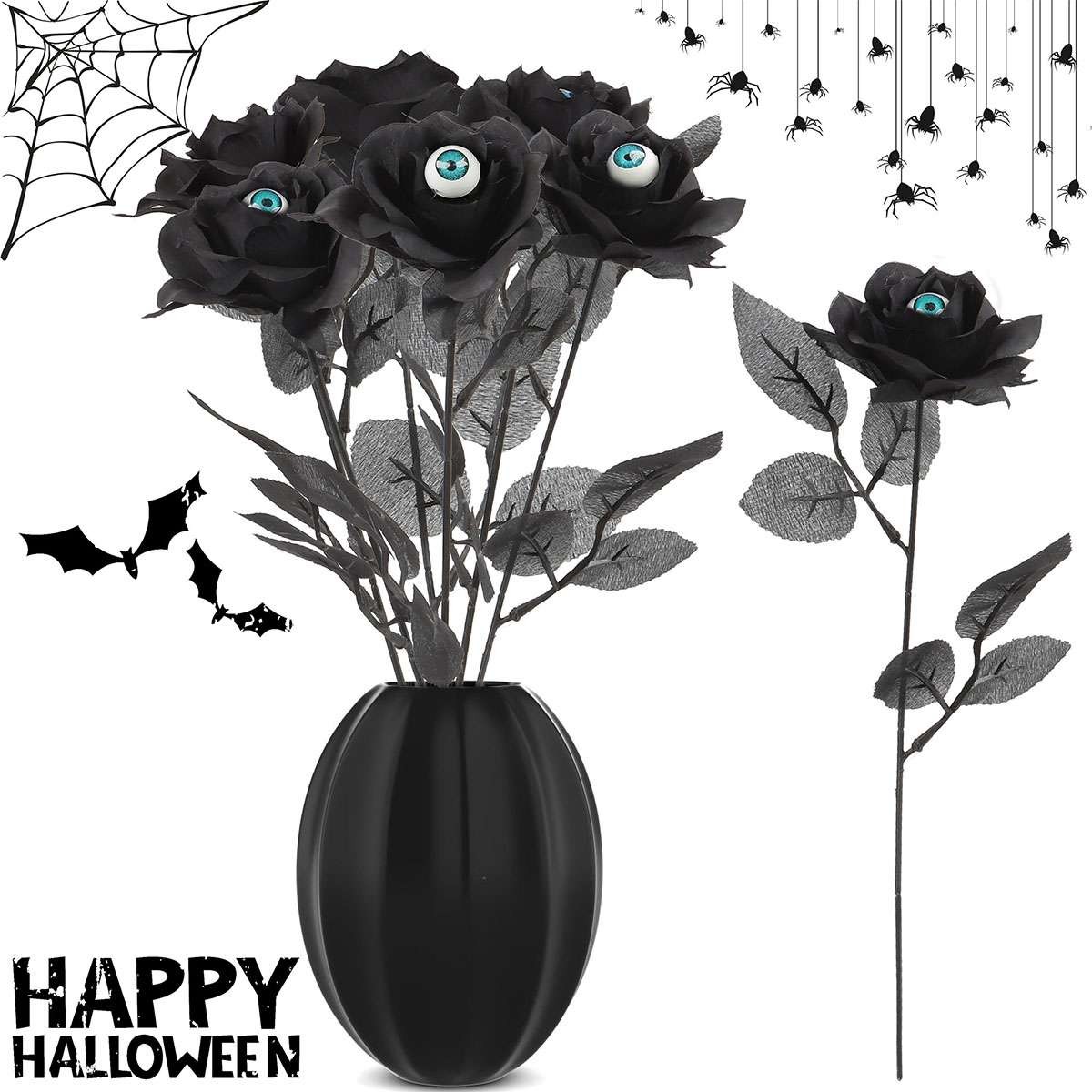 Black Artificial Eyeball Rose Bouquet Flower Eye Ball Rose Halloween Party Decor