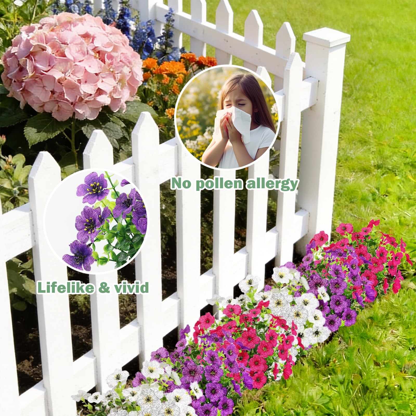 UV-Resistant Artificial Flowers for Outdoors, 12 Bundles of 3 Colors Faux Euc…