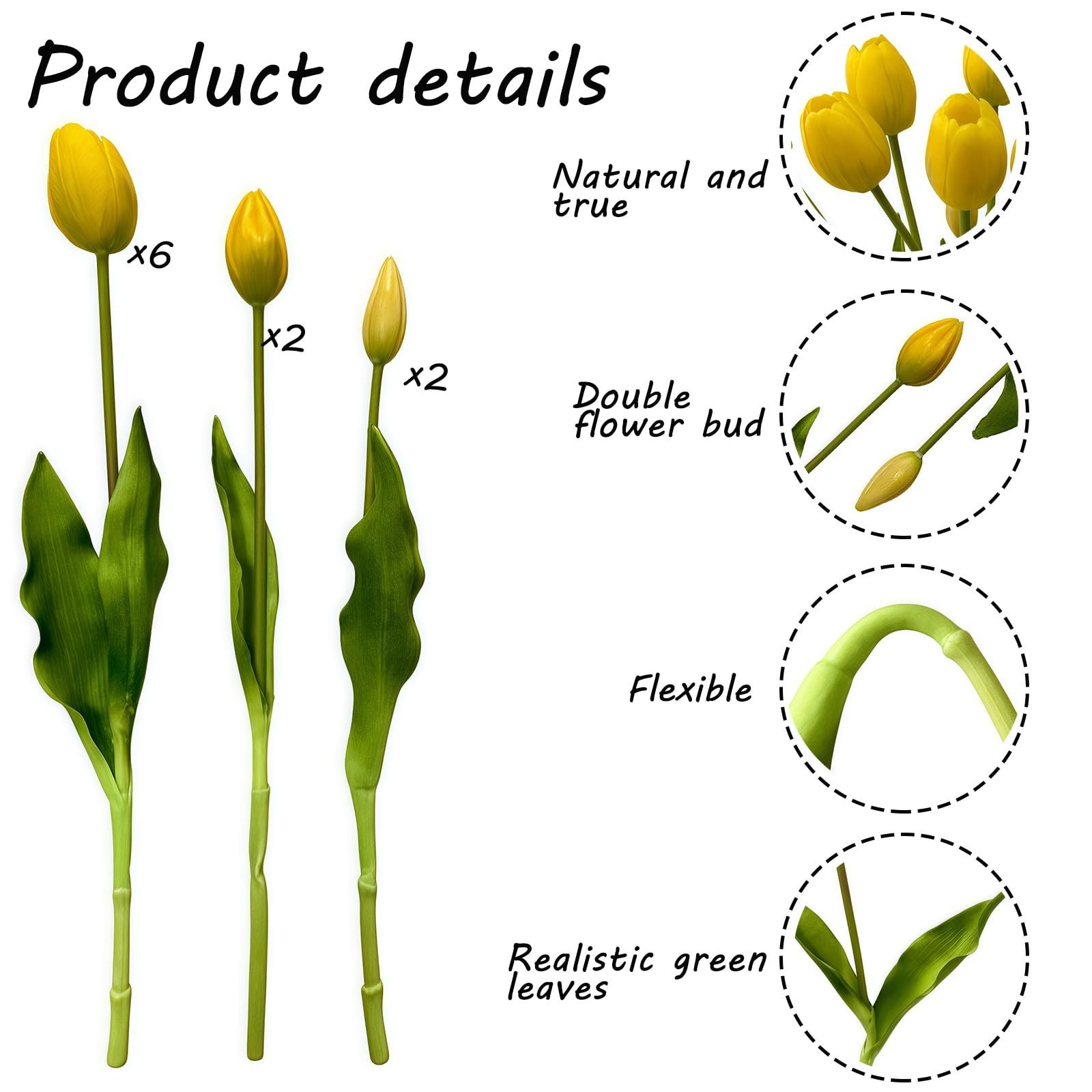 10PCS 16″ Real Touch Artificial Tulip Flowers – Yellow Faux Bouquet for Home, Pa