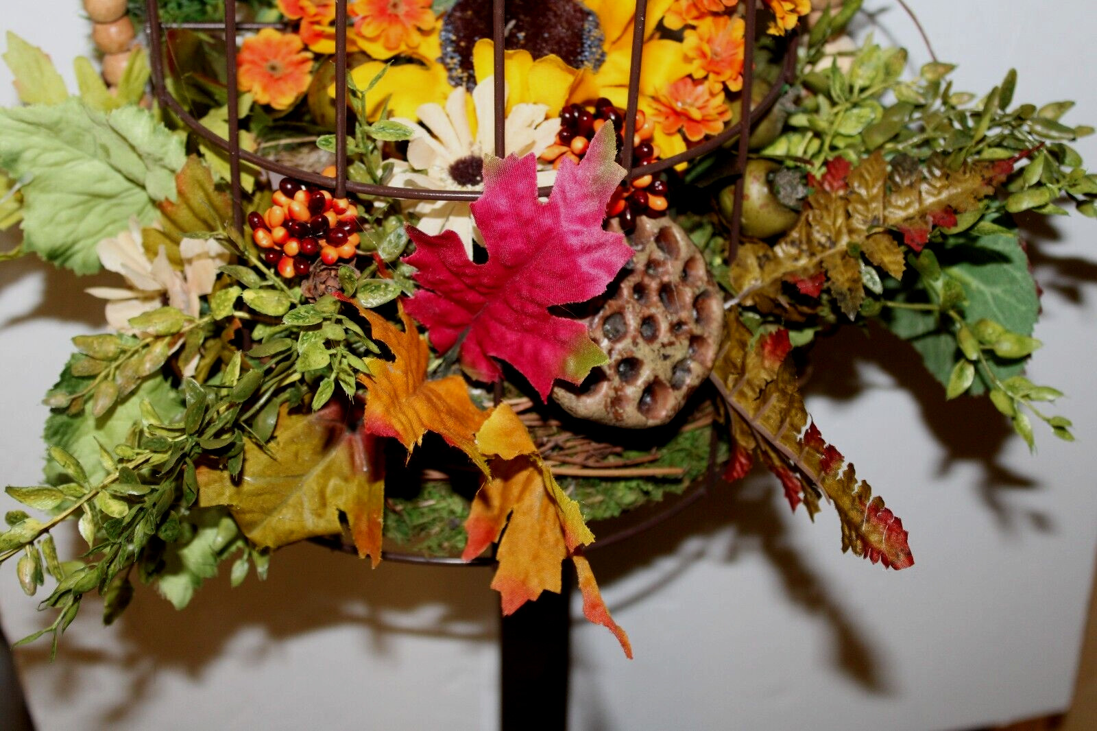 FALL AUTUMN FLOWER ARRANGEMENT BIRD CAGE CENTERPIECE 15”
