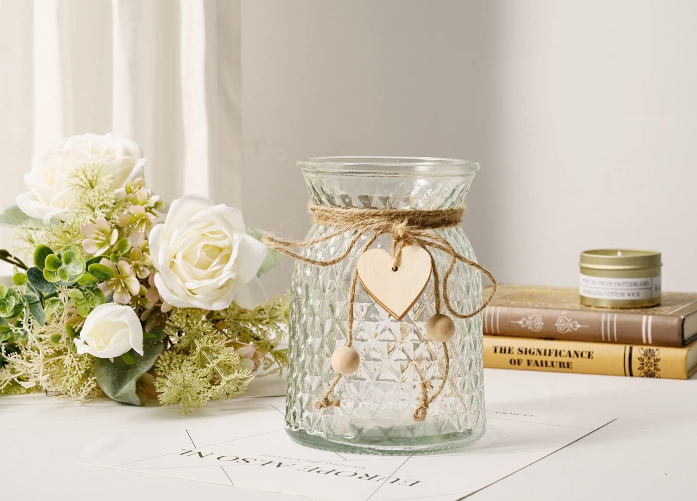 Elegant White Silk Roses in Vase – Perfect Faux Flower Centerpiece for Home Deco