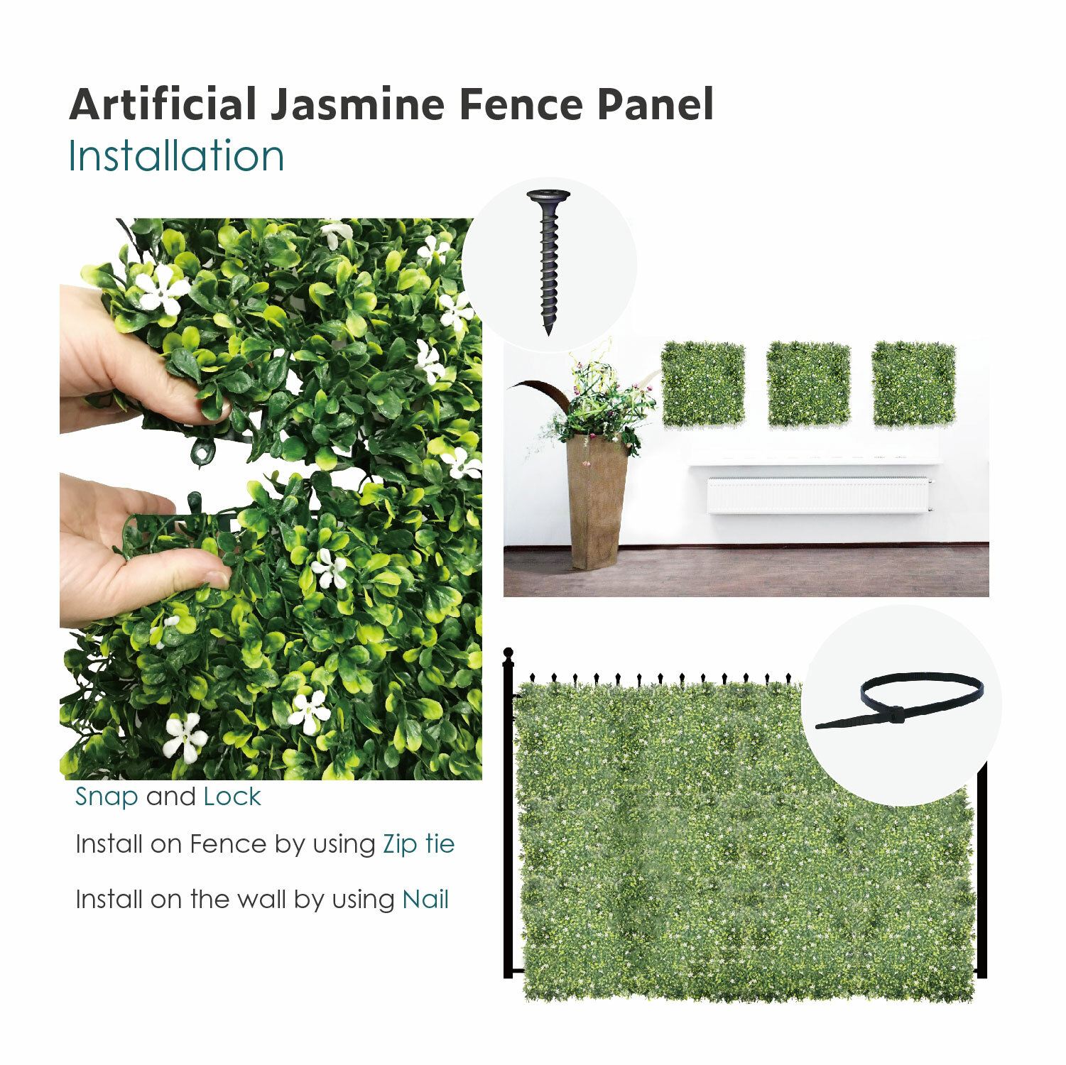 12 pc 20×20″ Artificial Faux Jasmine Leaf Privacy Fence Screen Decor Panel Hedge
