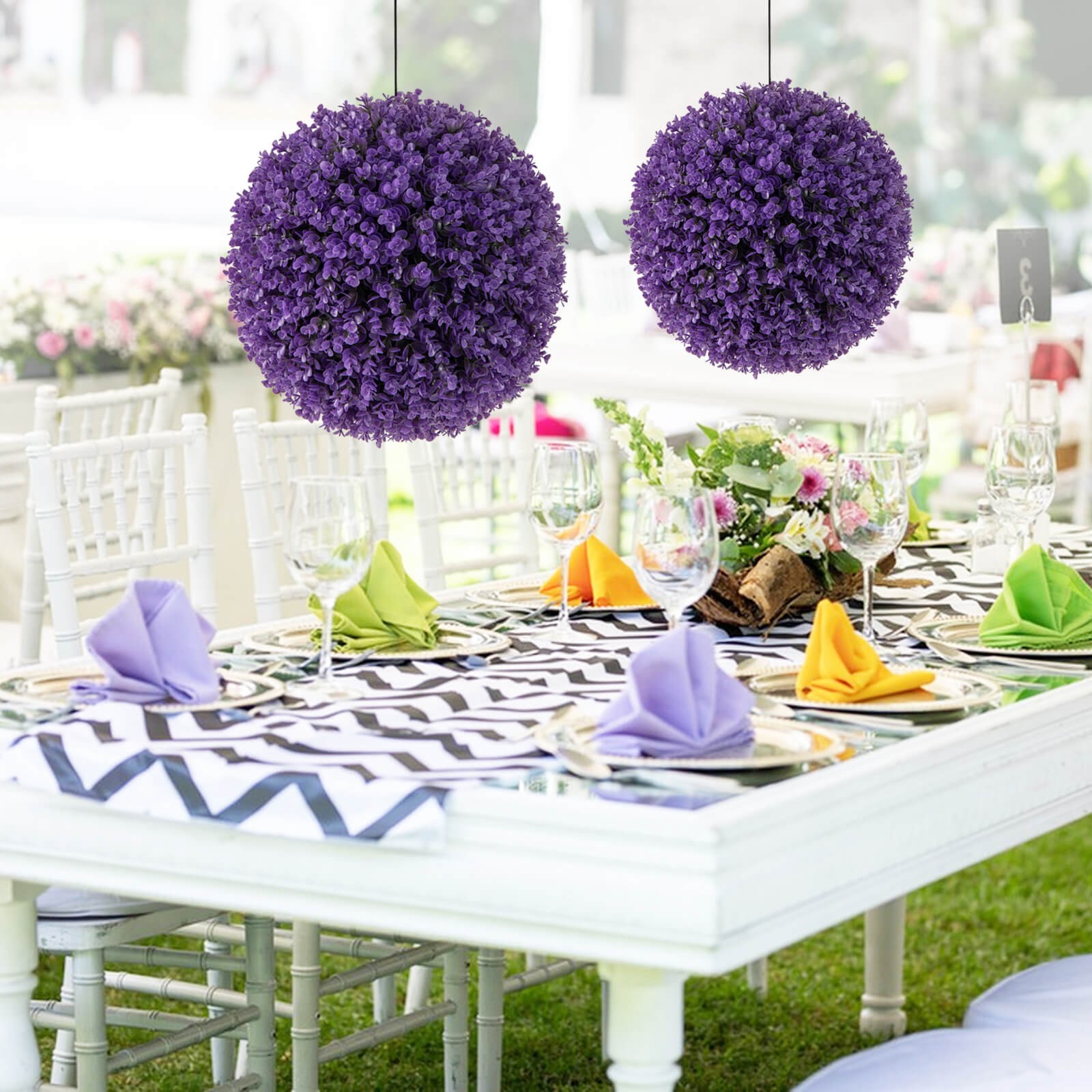 2 PCS Artificial Plant Topiary Balls w/7 Layers Leaves UV Protected for Garden