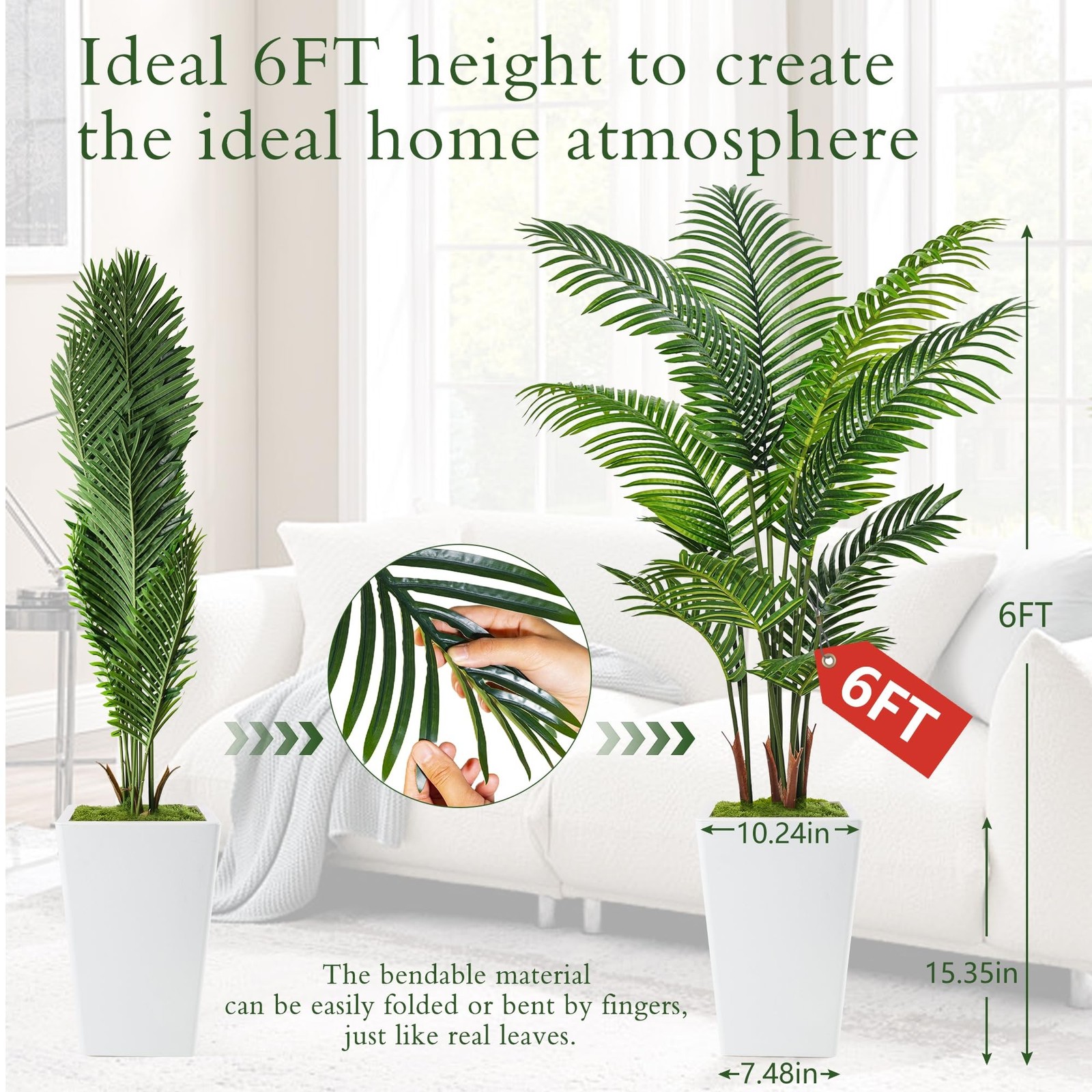 6FT Artificial Palm Tree, Tall Faux Palm Tree Indoor with Fake Plants Tall, A…