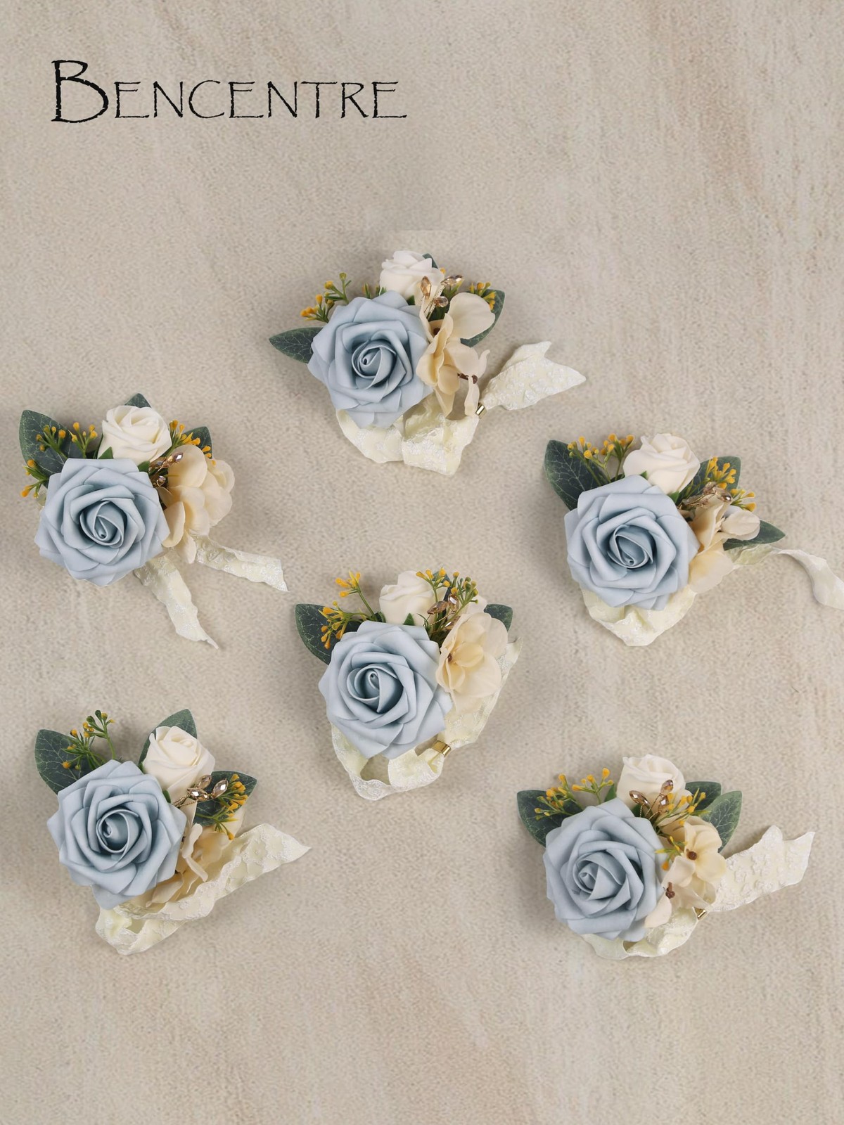 6 PCS Dusty Blue Corsage Wedding Wrist Prom Party Hand Flower Decor Prop