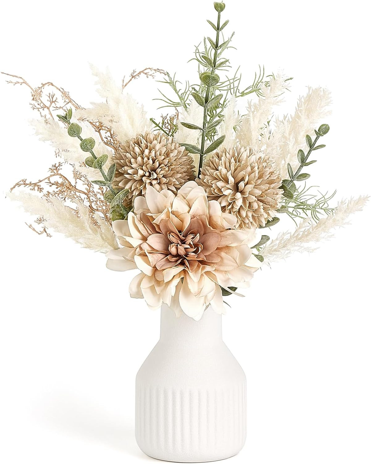 Small Artificial Flowers in Ceramic Vase 12.5″ Centerpieces Coffee Table Decor,
