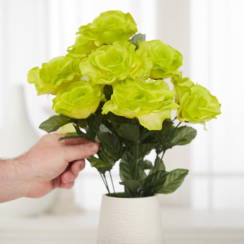 Factory Direct Craft Artificial Lime Green Open Rose Bush