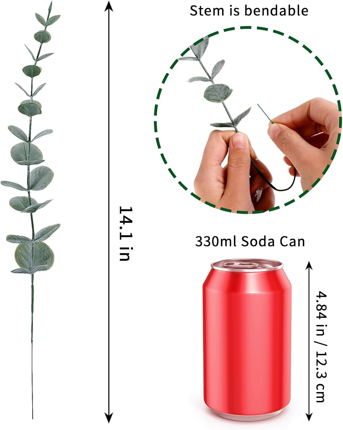 24 tallos de eucalipto, hojas artificiales de eucalipto, vegetación falsa