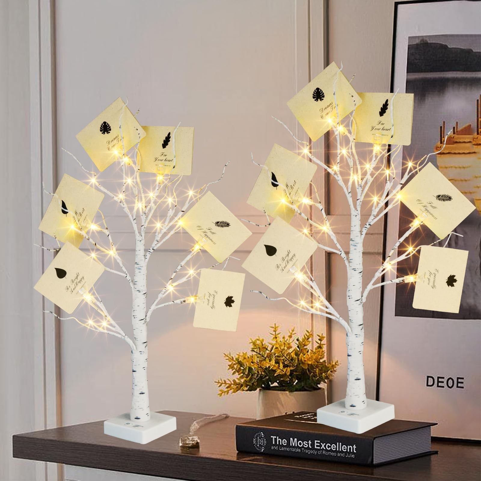 Money Tree Gift Holder, Set of 2 Birch Tree with 12 Clear Clips, Battery/USB …