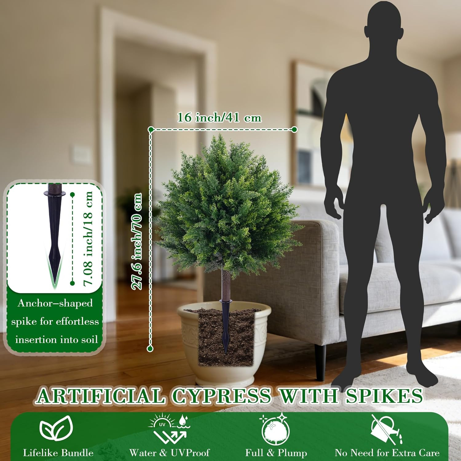 27.6” UV Resistant Artificial Cedar Topiary Ball Trees – Set of 2