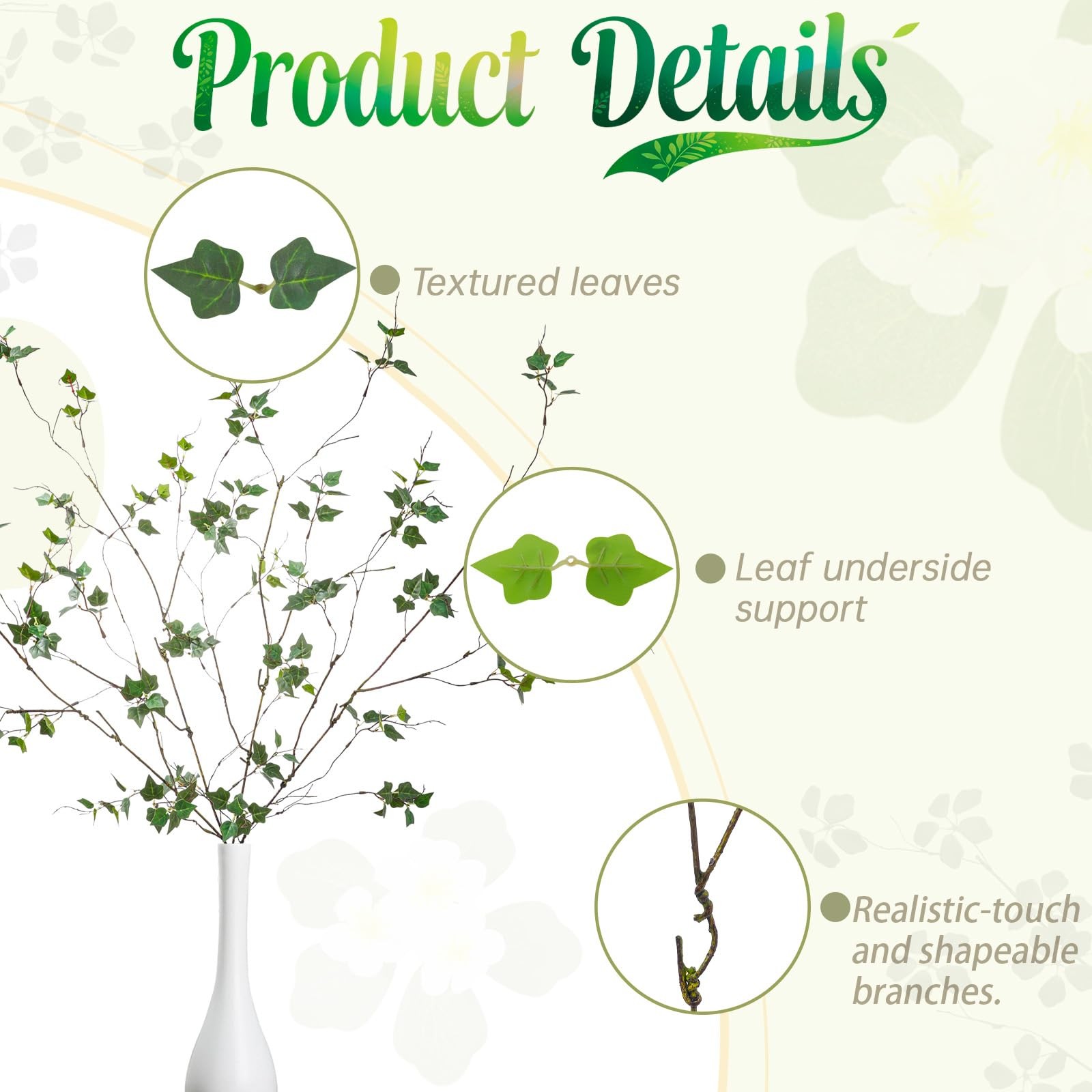 4 Pcs 38.5″ Tall All-Green Artificial Branches with Leaves, Realistic Faux Fi…