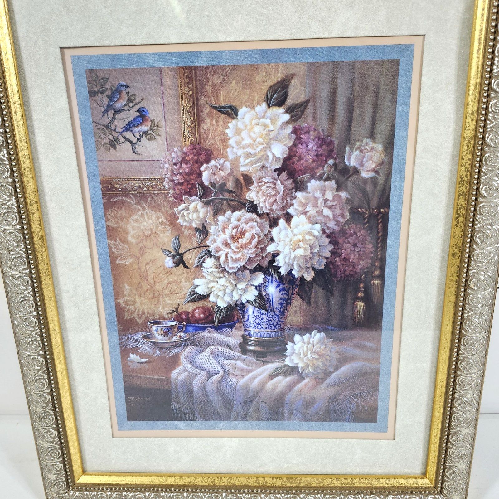 Home Interiors Framed Pink carnations Vintage Print Wall Art