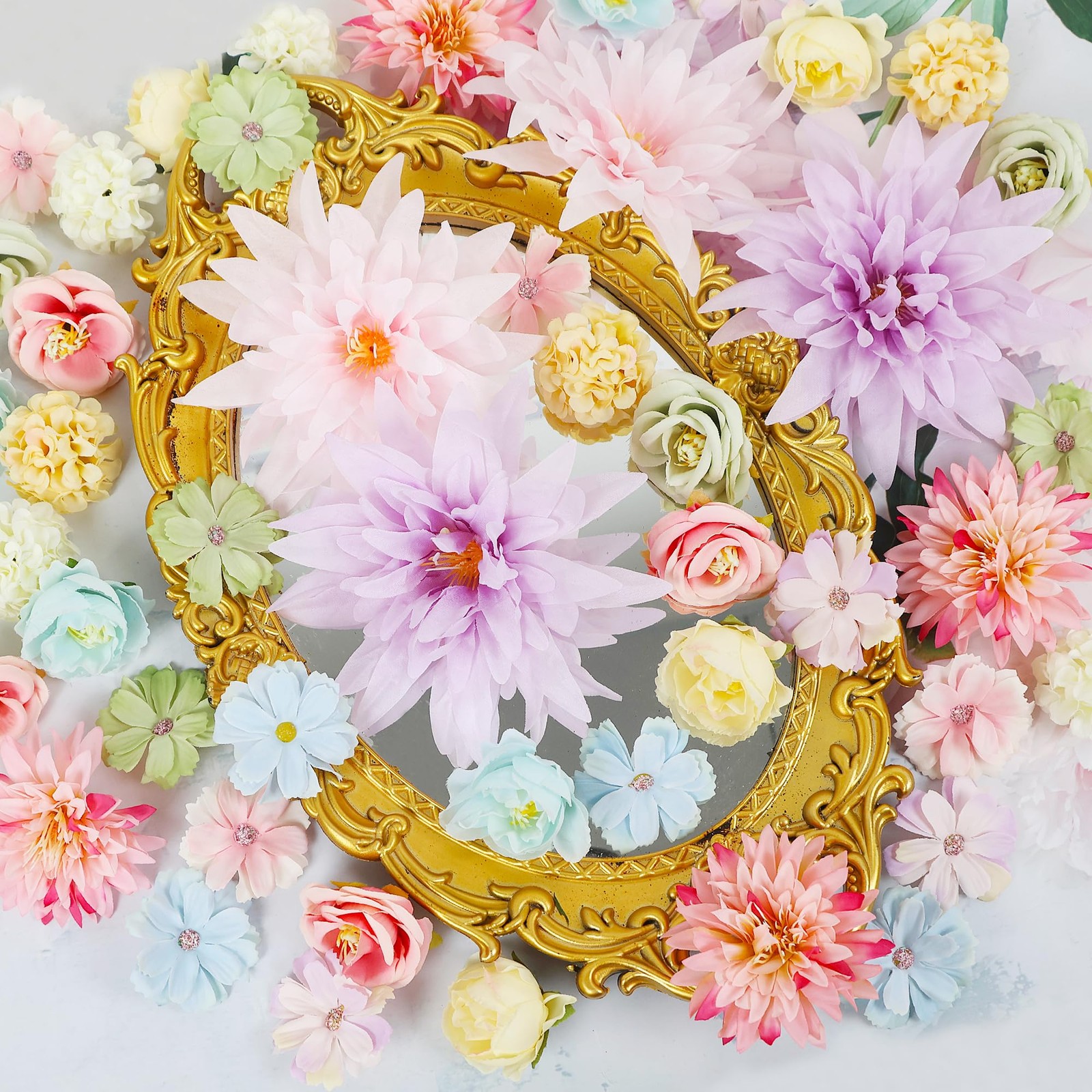 LACGO 48 PCS Fake Flowers Heads – Artificial Flower Heads Bulk Silk Faux Rose