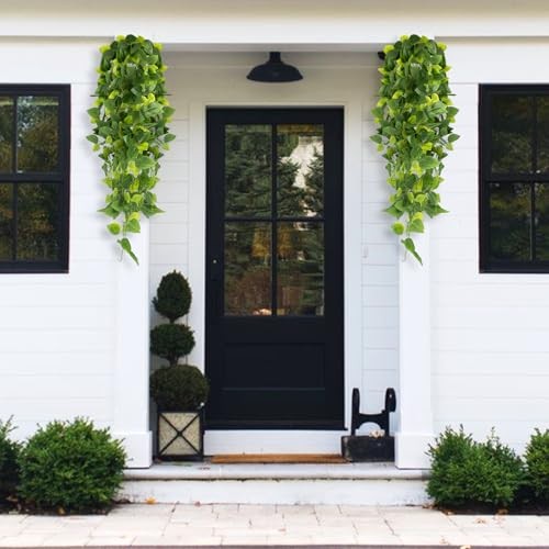 2pcs Artificial Hanging Plants, 3.6FT Fake Hanging Plants, Faux Pothos Vines