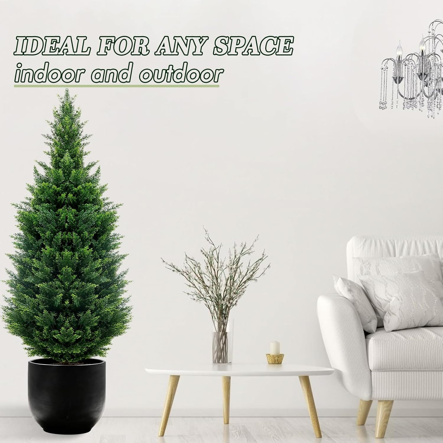 4Ft Artificial Cedar Topiary Trees (2-Pack) – UV Resistant Fake Shrubs with Grou