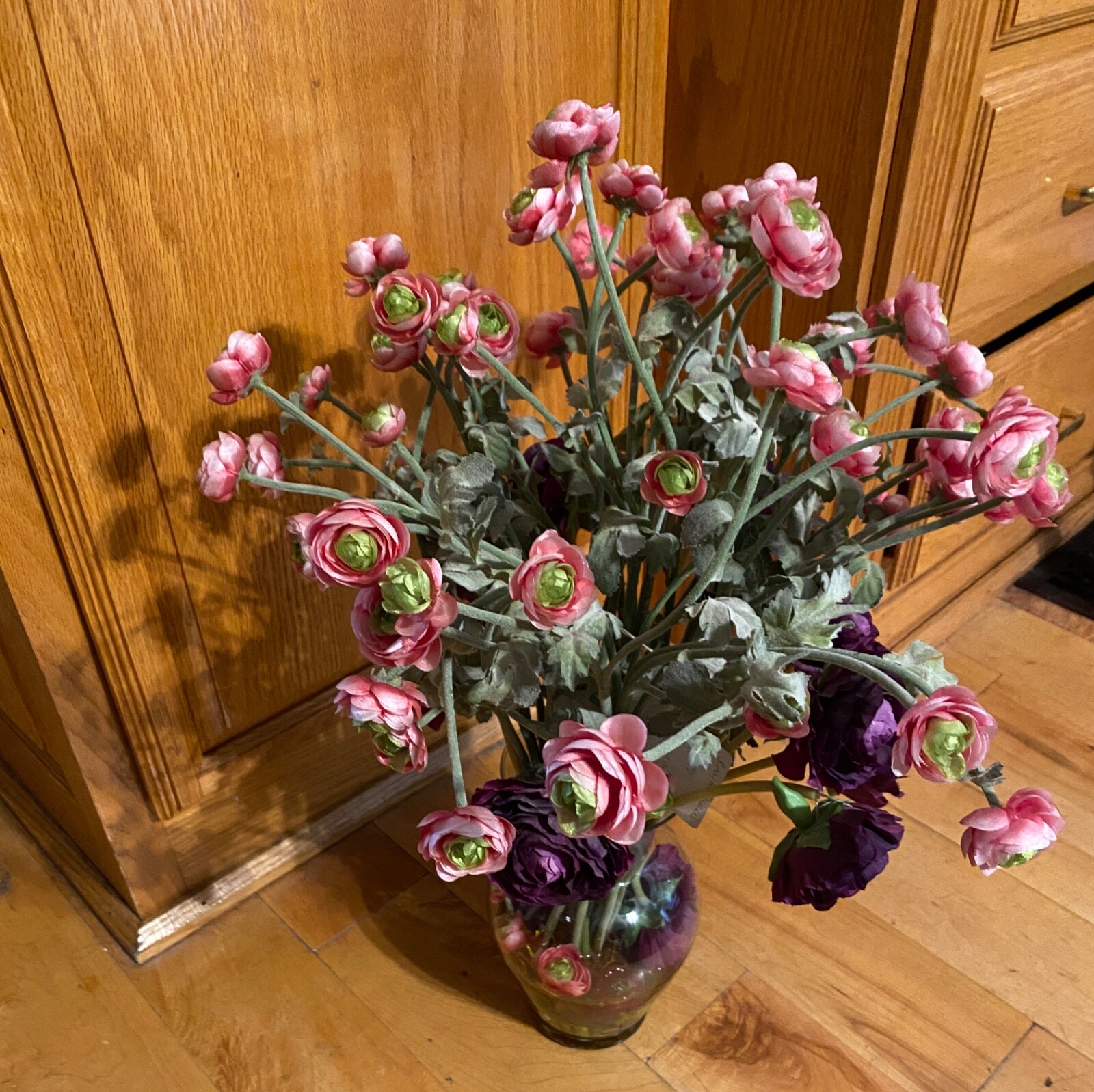 The Patio Place Floral Arrangement With Vase Small Pink Faux Flowers 21 x16x 16
