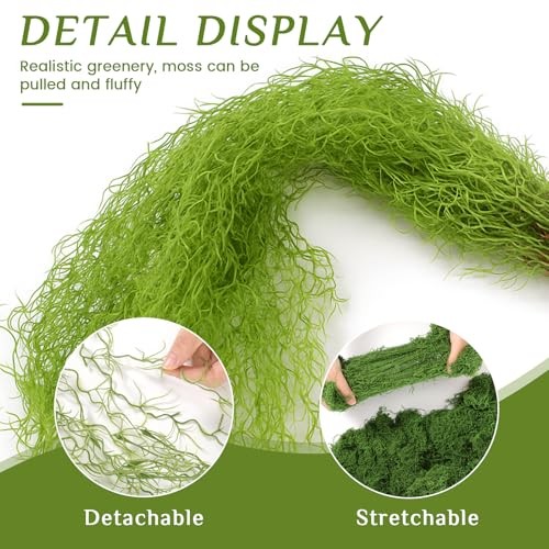 4 Pcs 33 Inch Fake Spanish Moss with 7 oz Artificial Green Moss for Potted