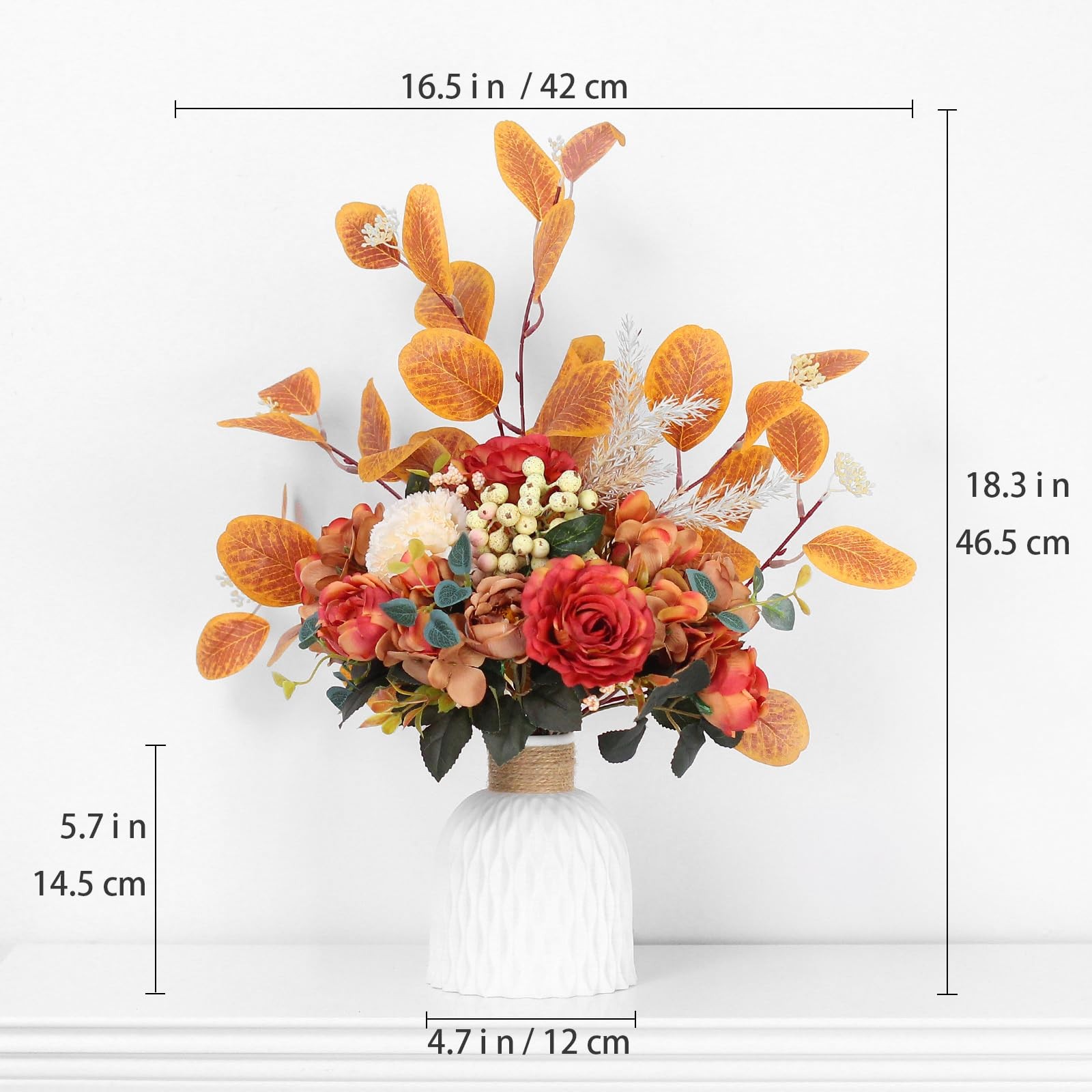 2 PCS Orange Artificial Flower Arrangement In Plastic Vases Desk Home Decor