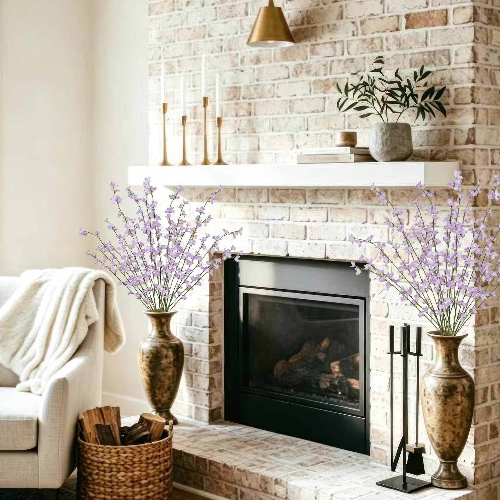 6 Pcs Artificial Forsythia Branches Fake Wildflowers Light Purple 41″ Silk Fl…