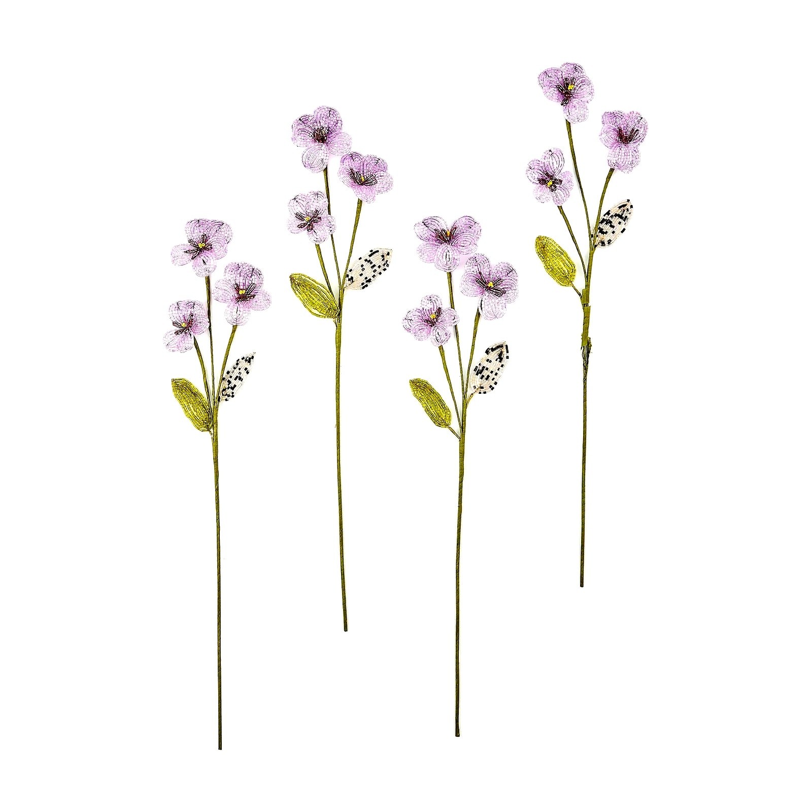 NEW Mackenzie Childs Purple Pansy Beaded Flower Stems 4pc 4×20