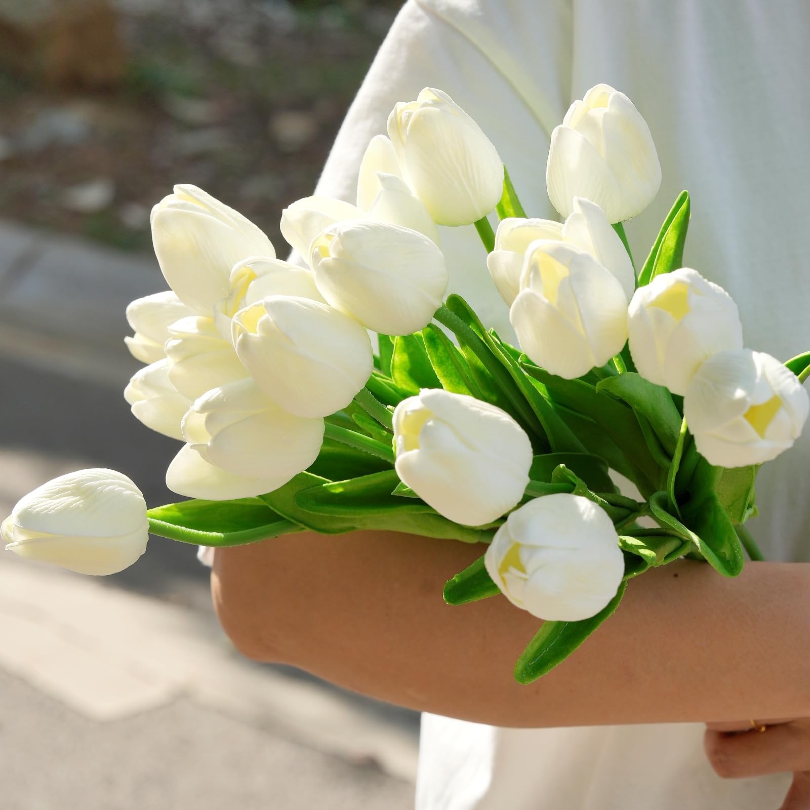 Artificial Flower Tulips 20PCS White PU Real Touch 13in – Home Wedding