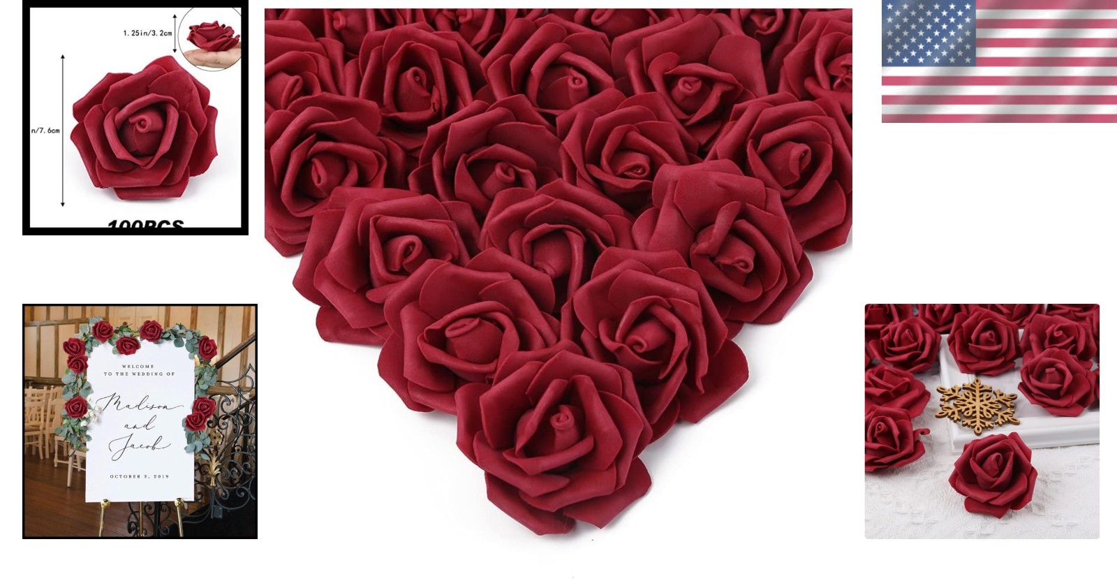 Burgundy Foam Roses, 100 Pack – DIY Wedding Decor