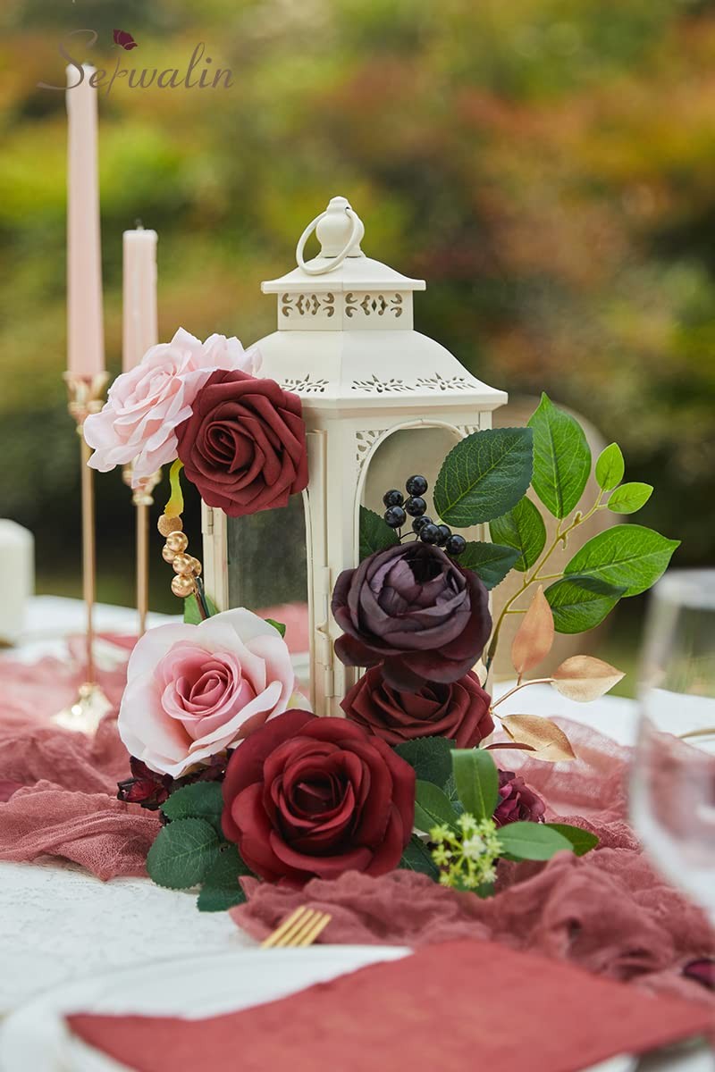 Burgundy, Pink Silk Fake Flowers, DIY Wedding, Deep Red, Cake, Bridal Bouquet