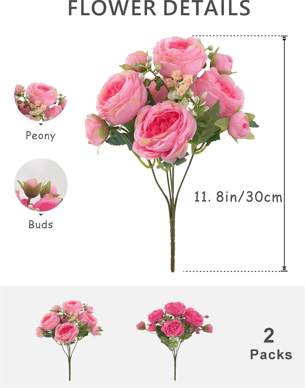2 Packs Rose Pink Silk Peonies: Artificial Flowers for Weddings & Home Decor