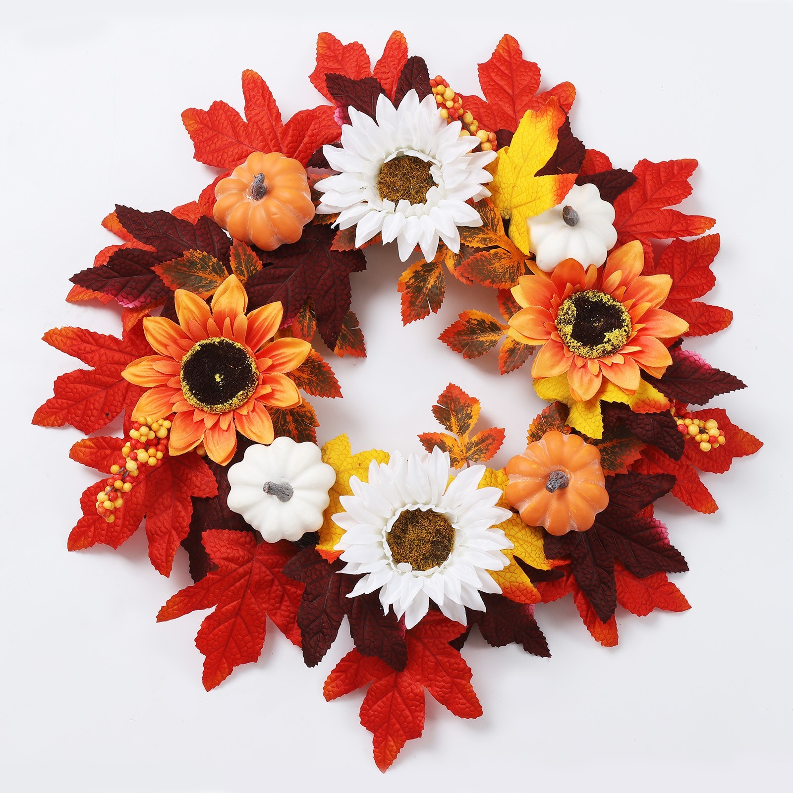 Autumn Wreath 17.72in/45cm Fully Assembled with Hanging Loop for Easy Setup