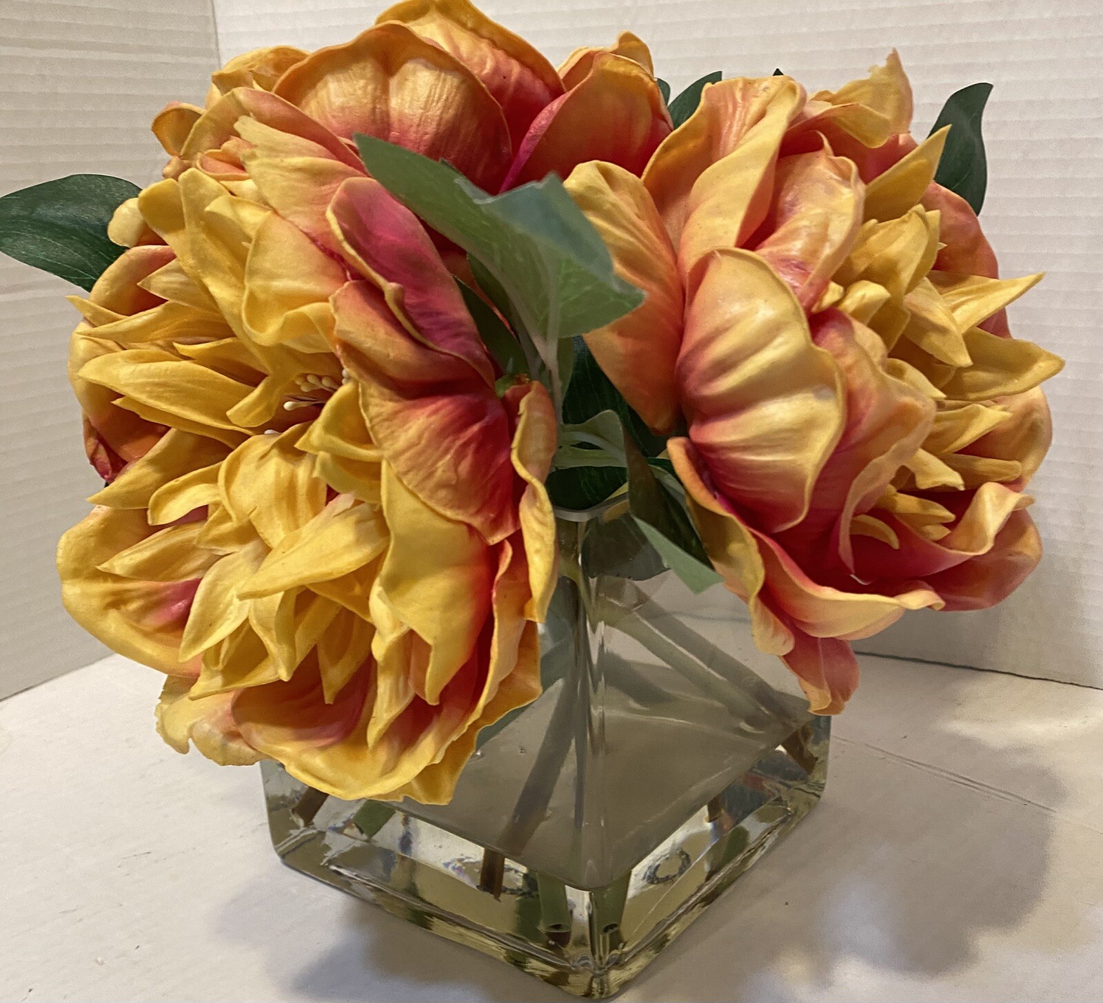 Artificial Flowers in Vase with Faux Acrylic Water Peonies Floral Peach Yellow