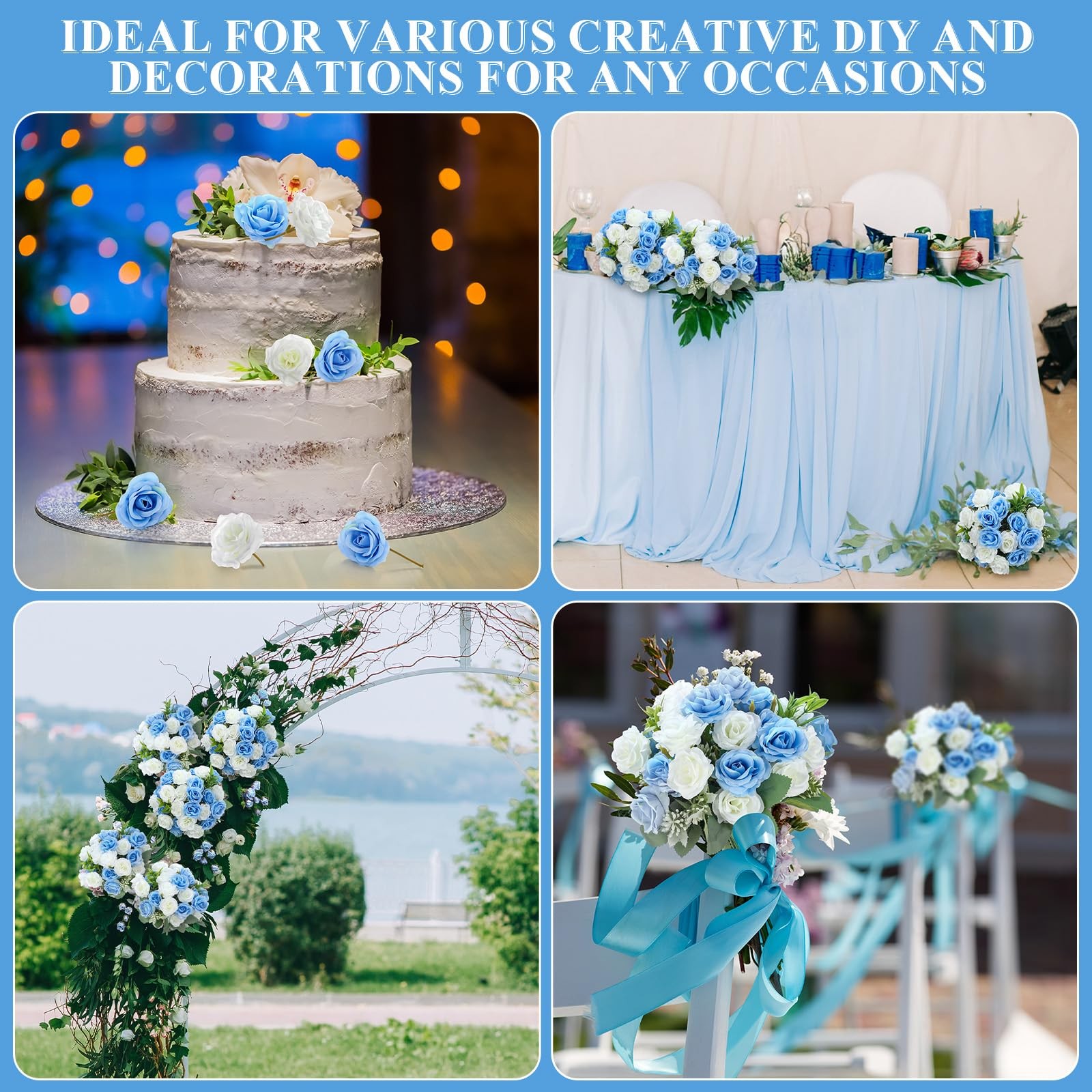 16 Bunches Artificial Mini Rose Bouquet 12 Inch 160 Heads White And Blue