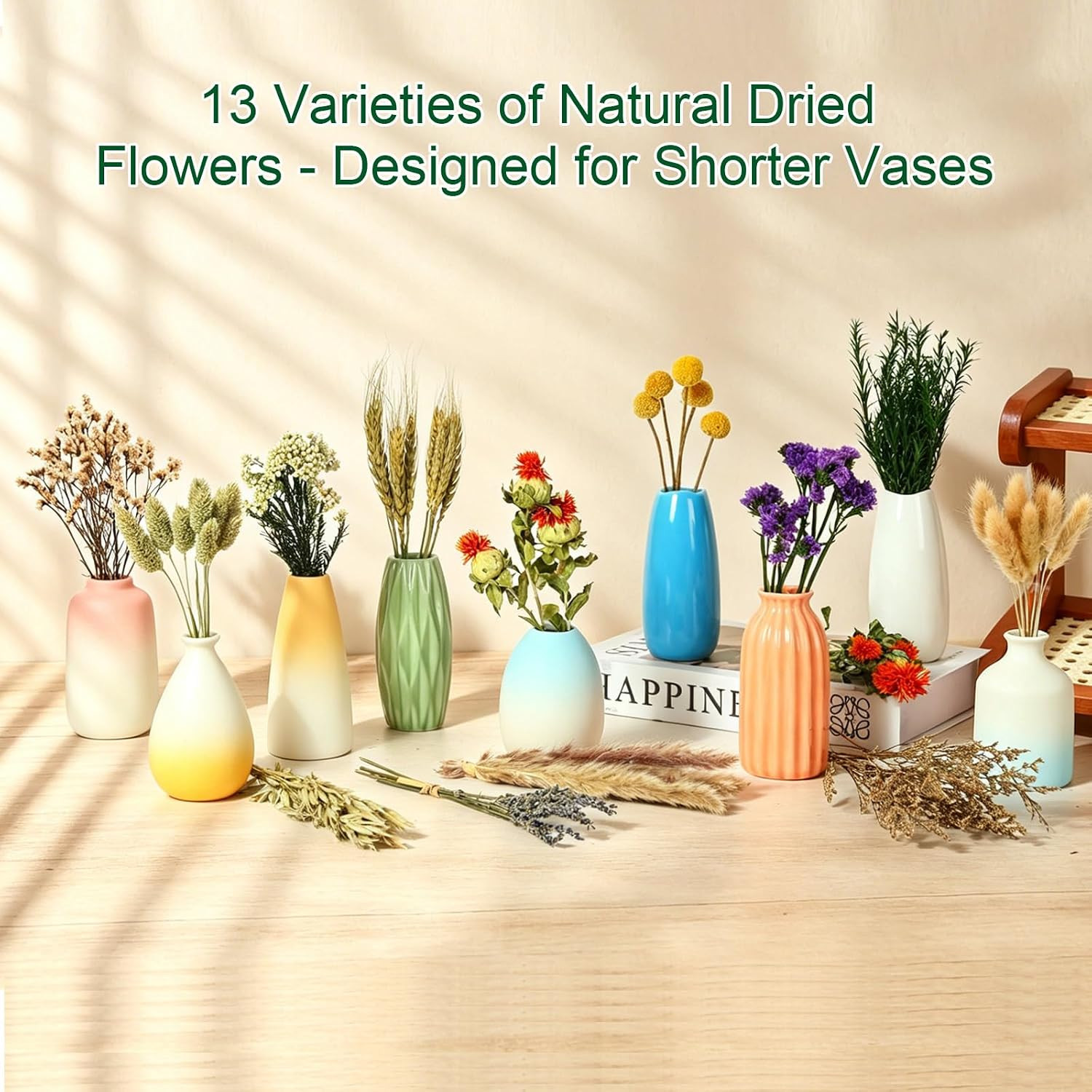 13 Kinds Mini Dried Flower Bouquet, 5-8″ Boho Brown for Crafts, Vase Filler | Na